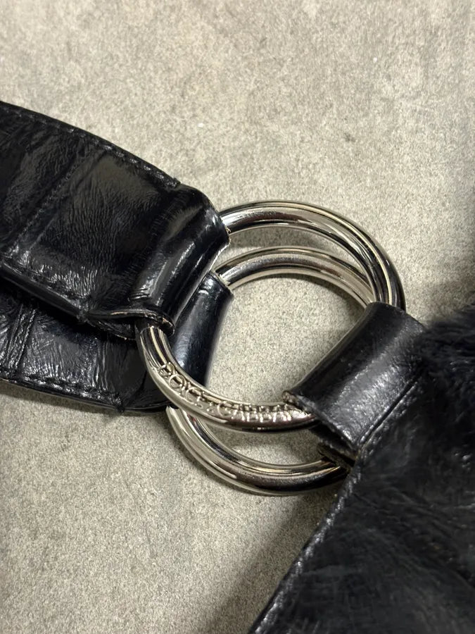 2000s Dolce & Gabbana Fur Studded Black Shiny Leather Handle Bag tBbkiBm 8