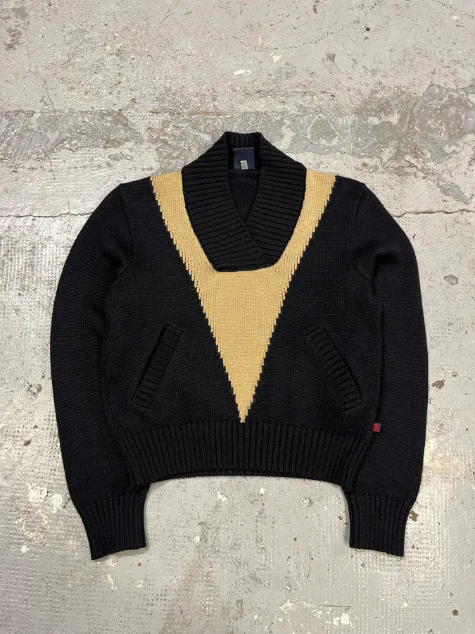2000s Dolce & Gabbana Geometrical V Black Sweater grFNIwf 0