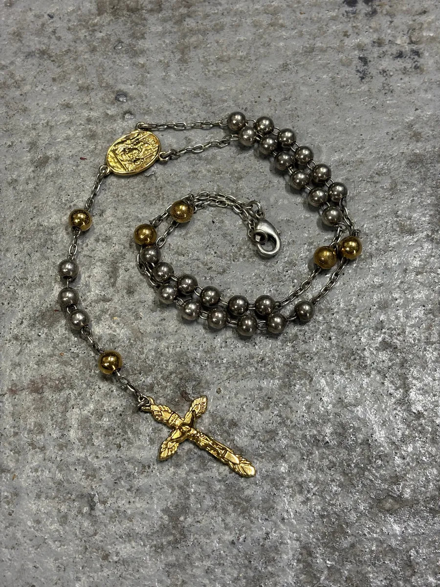 2000s Dolce & Gabbana Gold & Silver Catholic Rosary Cross Necklace XSyArAs 0