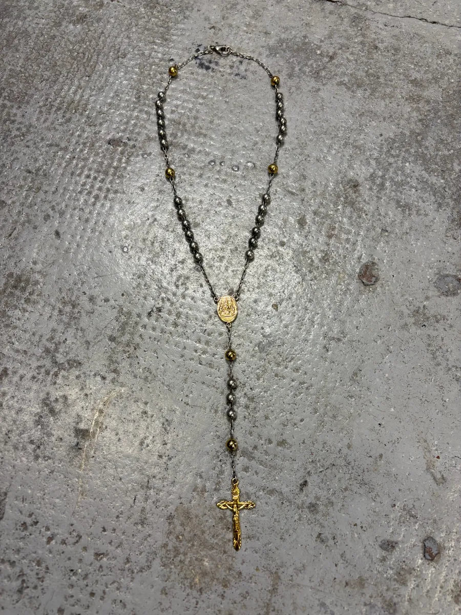 2000s Dolce & Gabbana Gold & Silver Catholic Rosary Cross Necklace XSyArAs 1