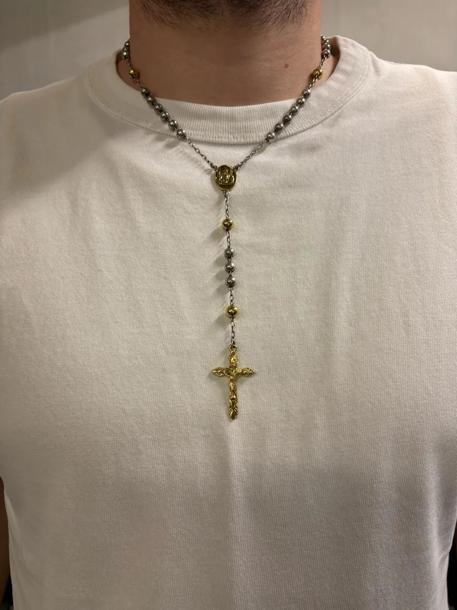 2000s Dolce & Gabbana Gold & Silver Catholic Rosary Cross Necklace XSyArAs 2