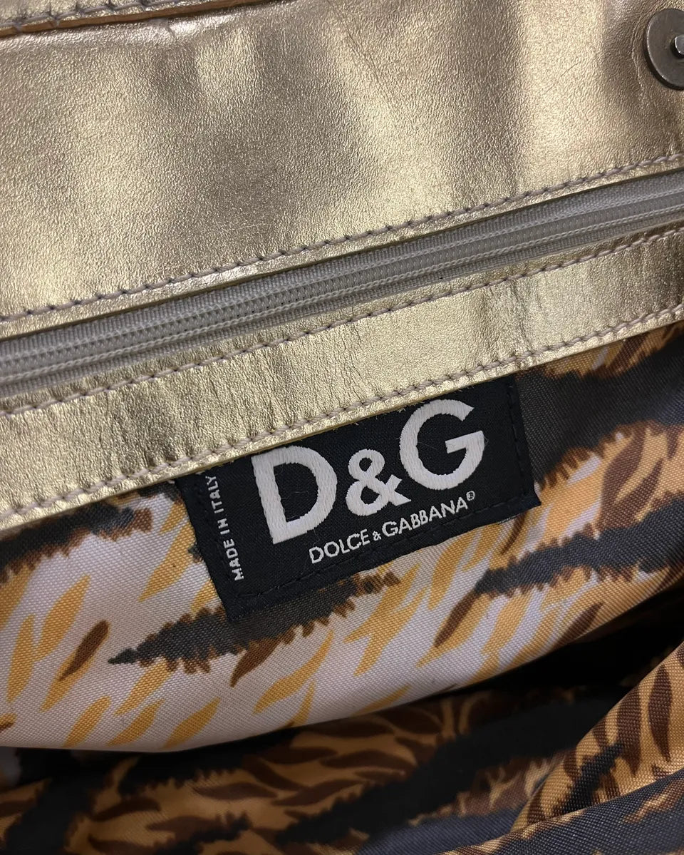 2000s Dolce & Gabbana Gold Leather Handle Green Floral Shoulder Bag oivJFOK 10