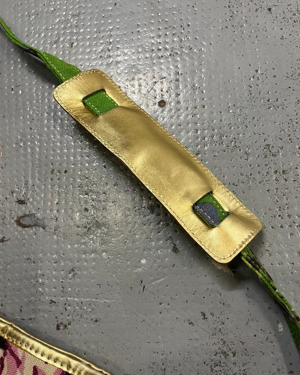 2000s Dolce & Gabbana Gold Leather Handle Green Floral Shoulder Bag oivJFOK 7