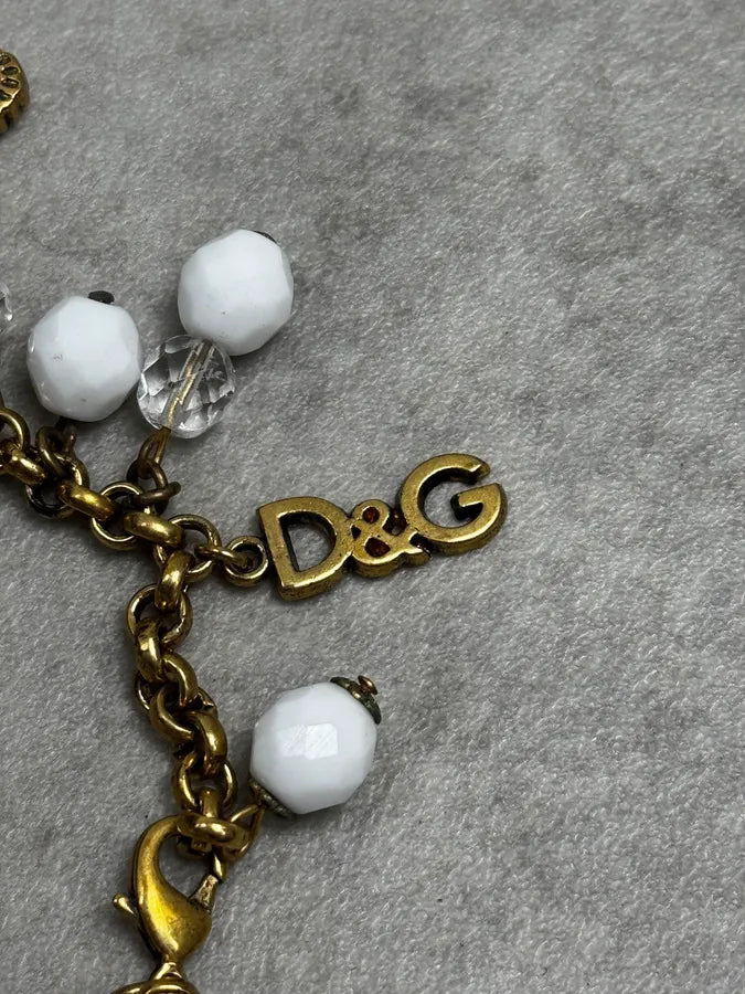 2000s Dolce & Gabbana Gold Metal Pearl Charm Bracelet EUvOgAG 5