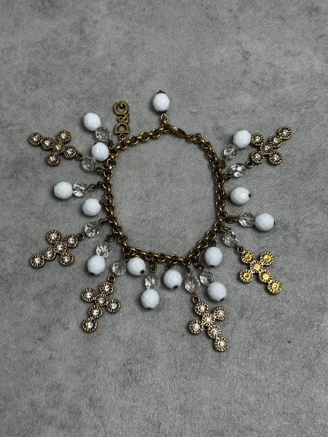 2000s Dolce & Gabbana Gold Metal Pearl Charm Bracelet EUvOgAG 0
