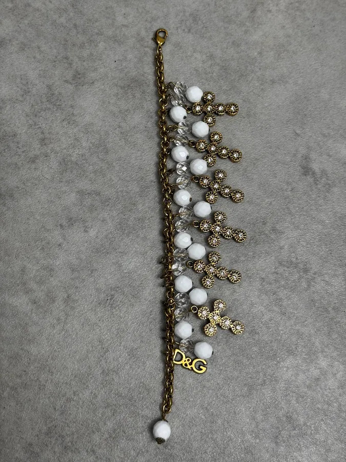 2000s Dolce & Gabbana Gold Metal Pearl Charm Bracelet EUvOgAG 6