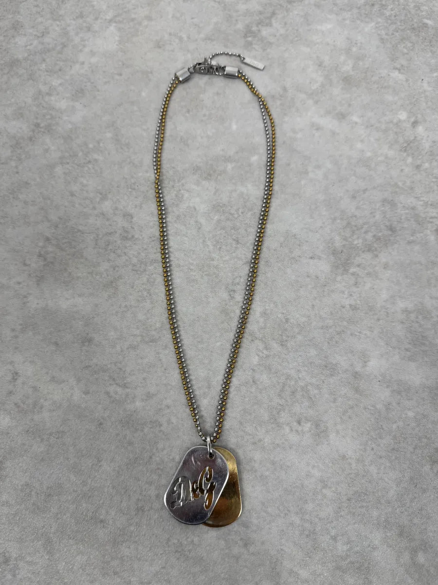 2000s Dolce & Gabbana Golden & Silver Dog Tag Necklace EVFuyjd 0