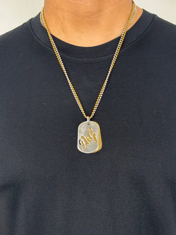 2000s Dolce & Gabbana Golden & Silver Dog Tag Necklace EVFuyjd 1