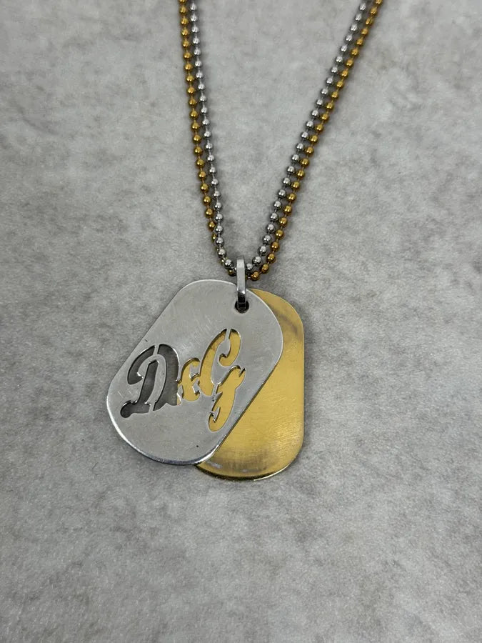 2000s Dolce & Gabbana Golden & Silver Dog Tag Necklace EVFuyjd 2