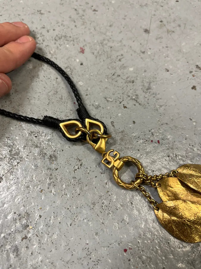 2000s Dolce & Gabbana Golden 3 Leaves Pendant Necklace gpsCwOc 3