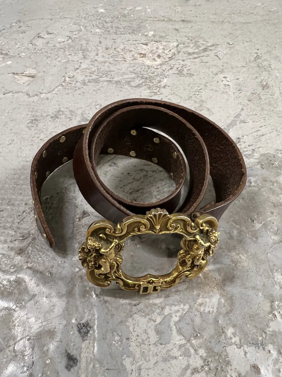 2000s Dolce & Gabbana Golden Angels Buckcle Leather Belt (OS) 2