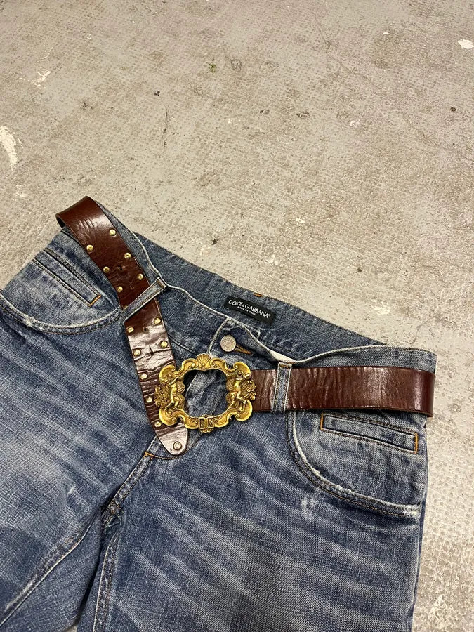 2000s Dolce & Gabbana Golden Angels Buckcle Leather Belt (OS) 5