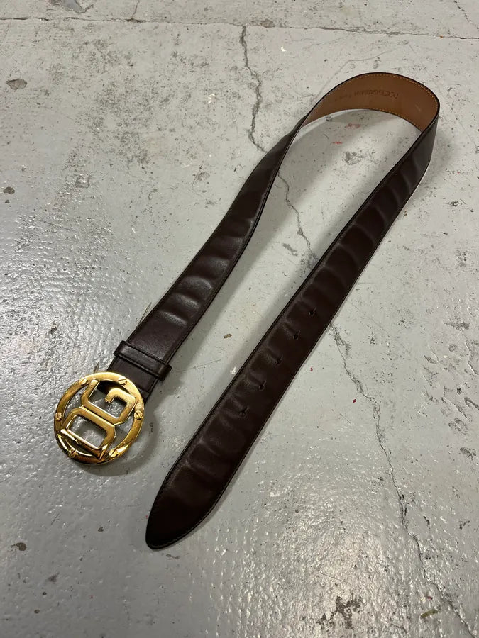 2000s Dolce & Gabbana Golden Buckle Brown Leather Belt PPMGLZw 2