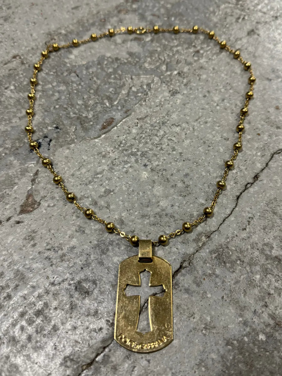 2000s Dolce & Gabbana Golden Cross Dog Tag Necklace (OS) pfShXnr 0