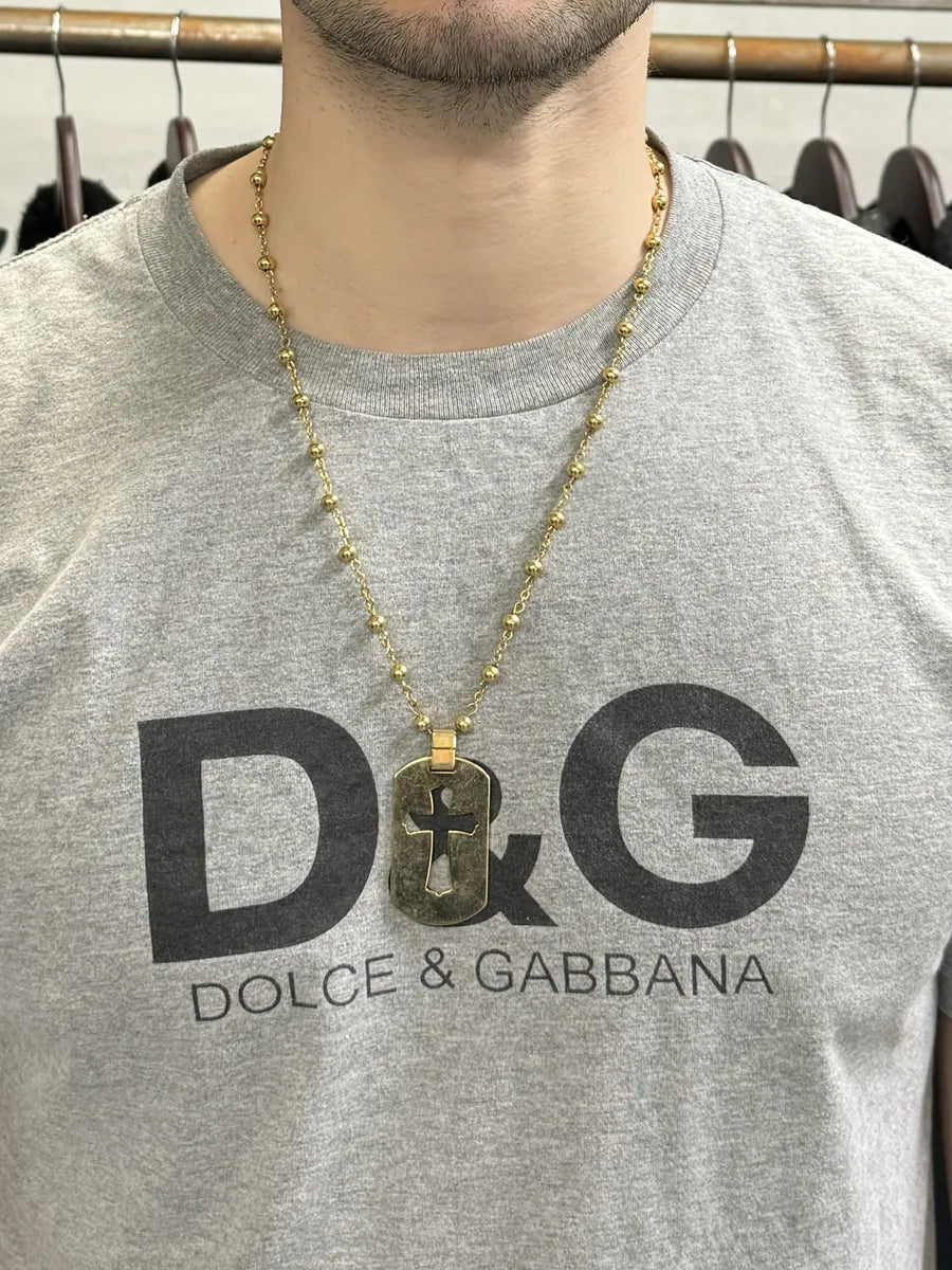 2000s Dolce & Gabbana Golden Cross Dog Tag Necklace (OS) pfShXnr 1