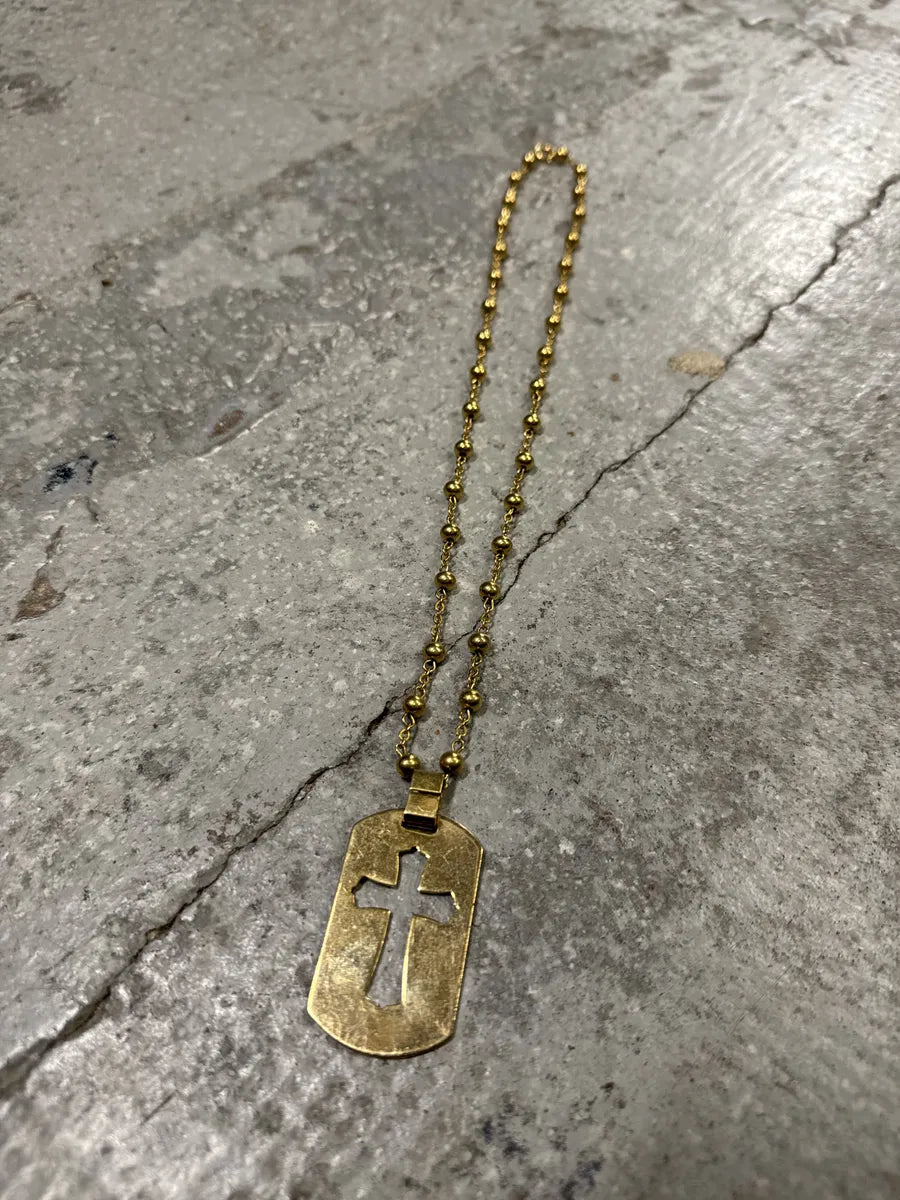 2000s Dolce & Gabbana Golden Cross Dog Tag Necklace (OS) pfShXnr 2