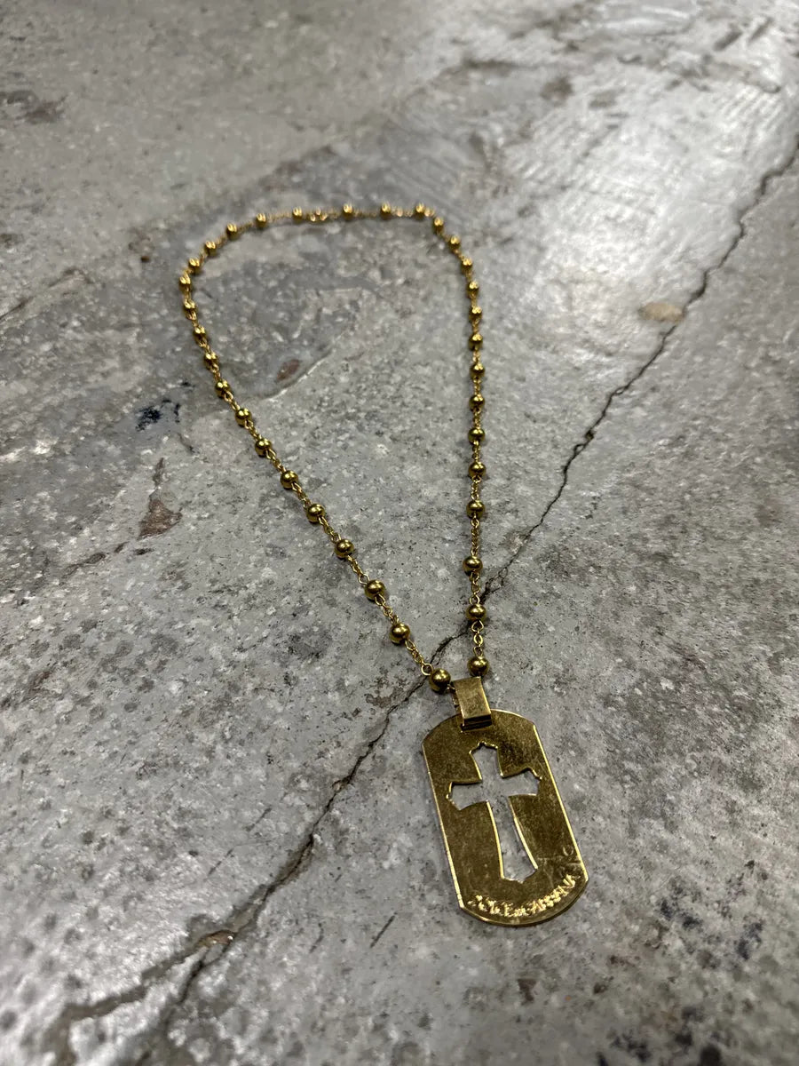 2000s Dolce & Gabbana Golden Cross Dog Tag Necklace (OS) pfShXnr 3