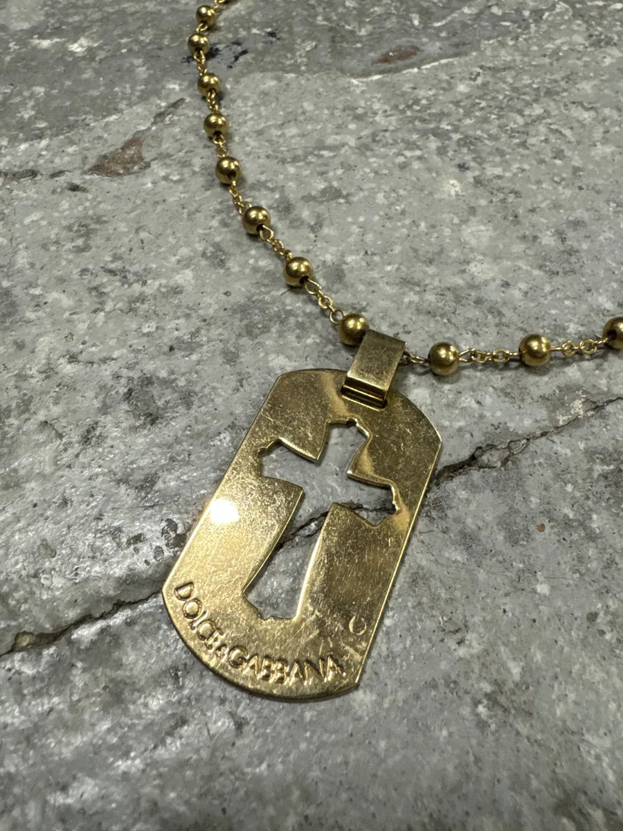 2000s Dolce & Gabbana Golden Cross Dog Tag Necklace (OS) pfShXnr 4