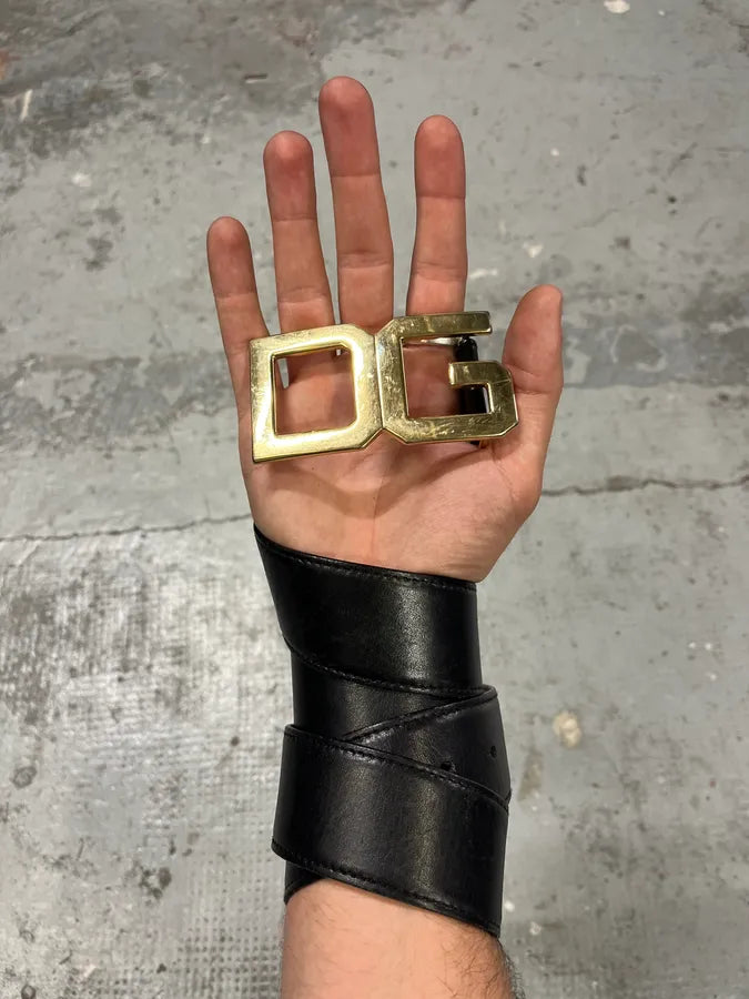 2000s Dolce & Gabbana Golden DG Brown Leather Belt rVKBtwk 0