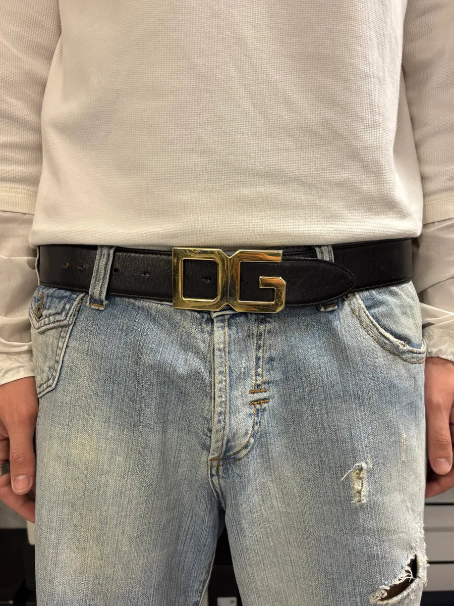 2000s Dolce & Gabbana Golden DG Brown Leather Belt rVKBtwk 1