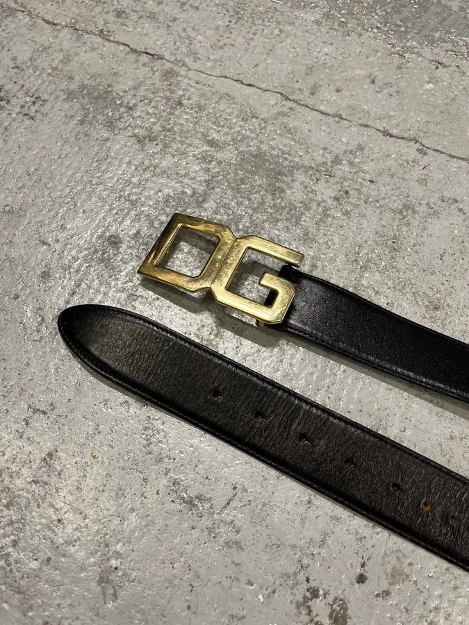 2000s Dolce & Gabbana Golden DG Brown Leather Belt rVKBtwk 3