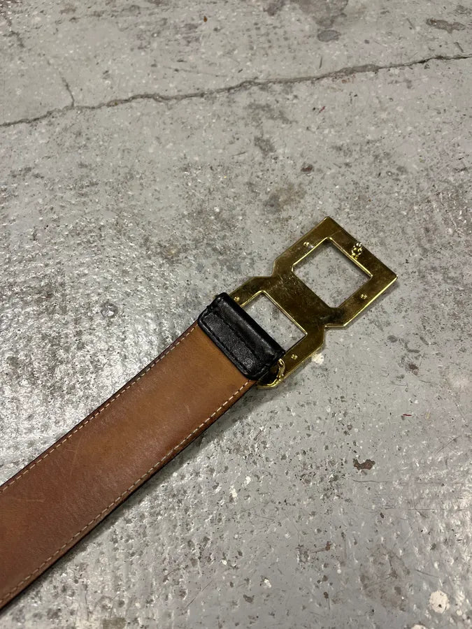 2000s Dolce & Gabbana Golden DG Brown Leather Belt rVKBtwk 6