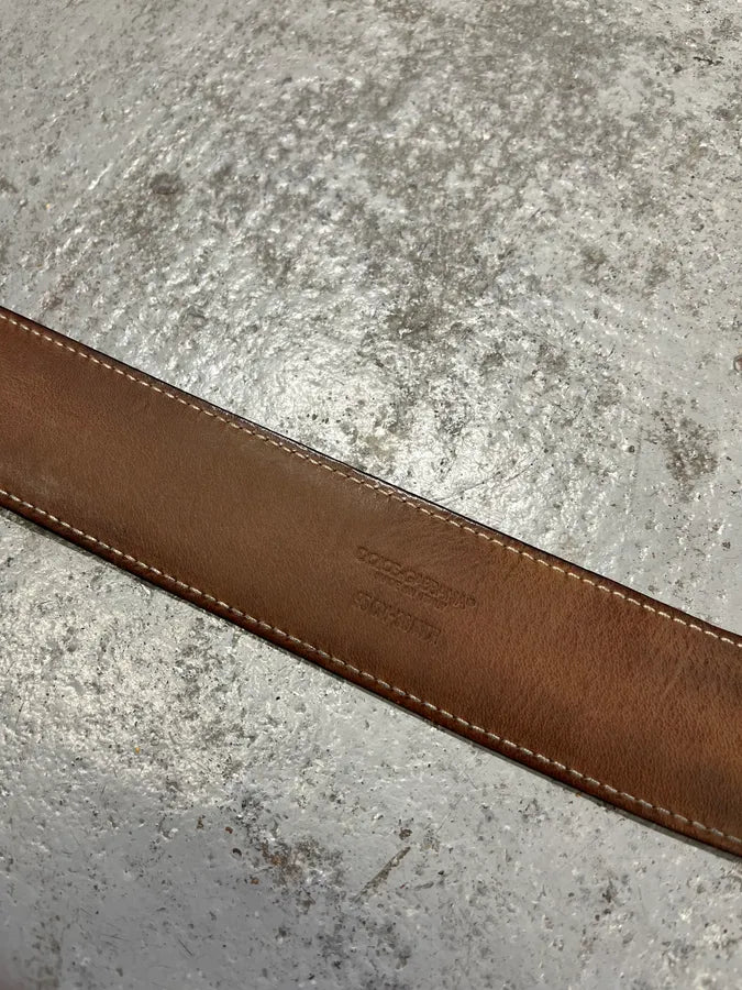 2000s Dolce & Gabbana Golden DG Brown Leather Belt rVKBtwk 7