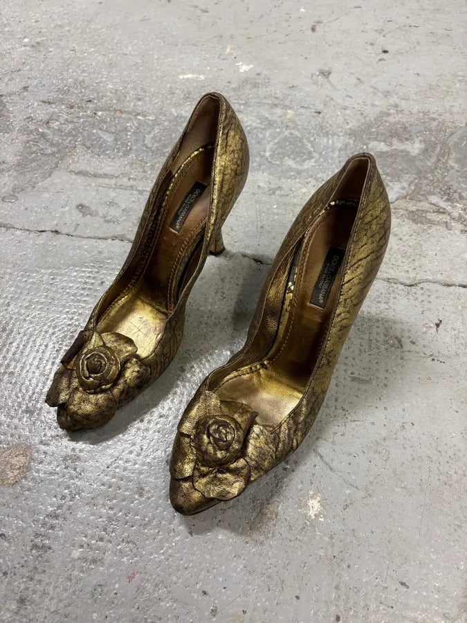 2000s Dolce & Gabbana Golden Flowers Heels sMnmeKI 2