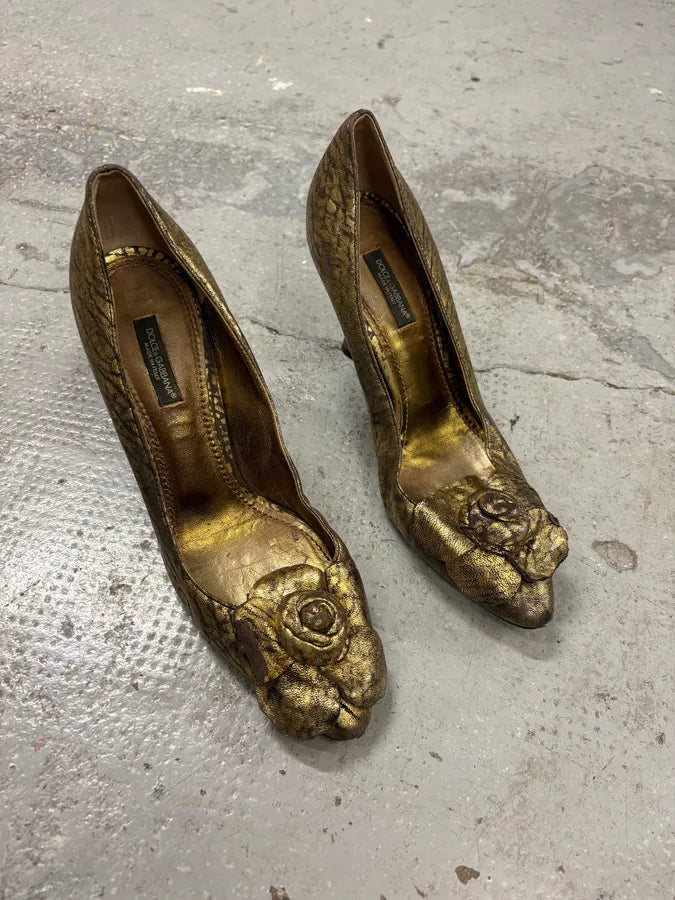 2000s Dolce & Gabbana Golden Flowers Heels sMnmeKI 3