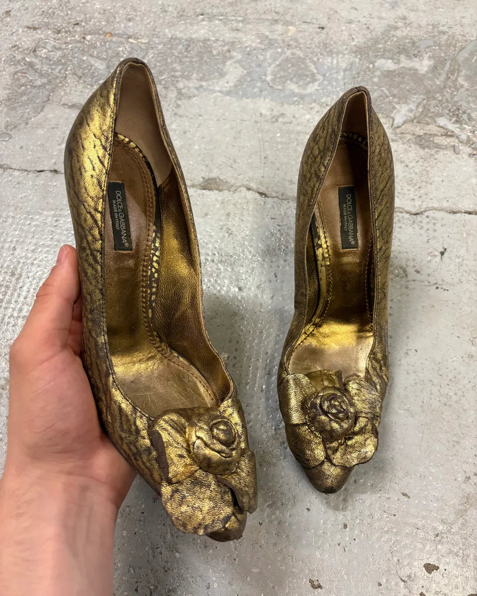 2000s Dolce & Gabbana Golden Flowers Heels sMnmeKI 0