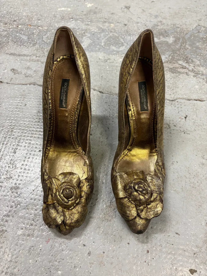 2000s Dolce & Gabbana Golden Flowers Heels sMnmeKI 1