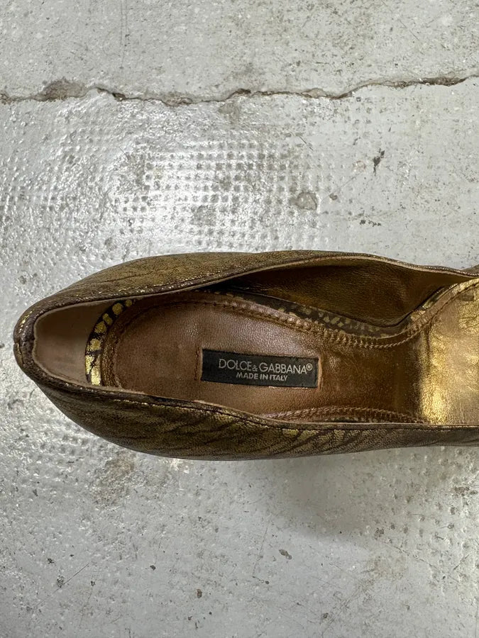 2000s Dolce & Gabbana Golden Flowers Heels sMnmeKI 7