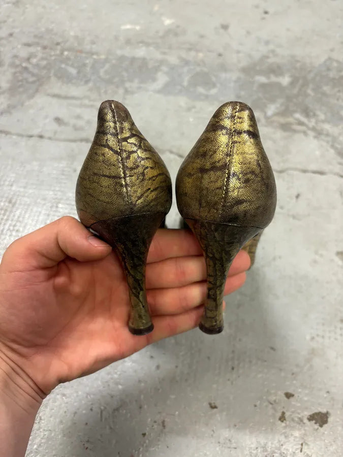 2000s Dolce & Gabbana Golden Flowers Heels sMnmeKI 5