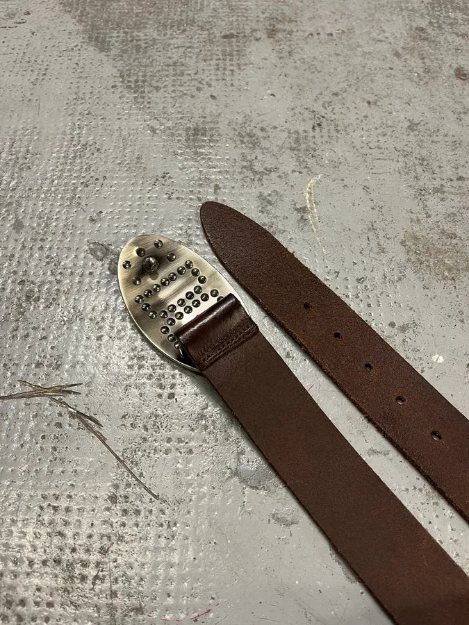 2000s Dolce & Gabbana Golden Futuristic DG Buckle Brown Leather Belt pHOUgWe 3