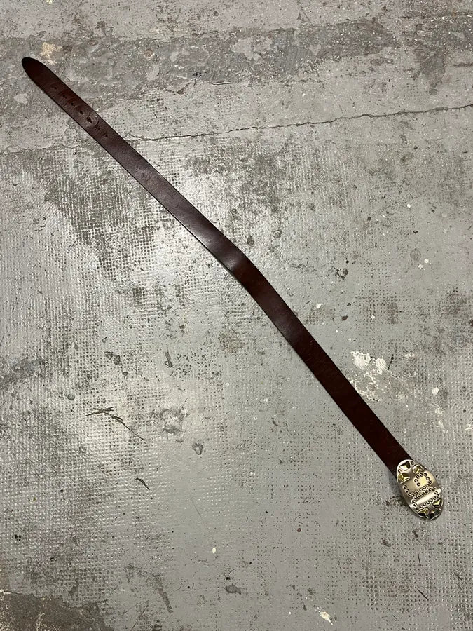 2000s Dolce & Gabbana Golden Futuristic DG Buckle Brown Leather Belt pHOUgWe 7