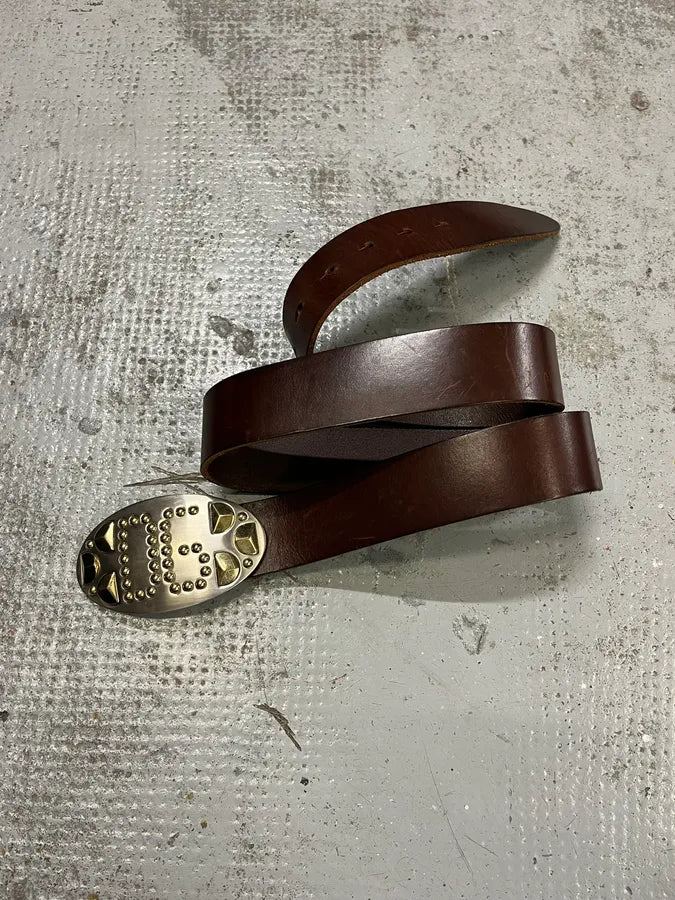 2000s Dolce & Gabbana Golden Futuristic DG Buckle Brown Leather Belt pHOUgWe 1