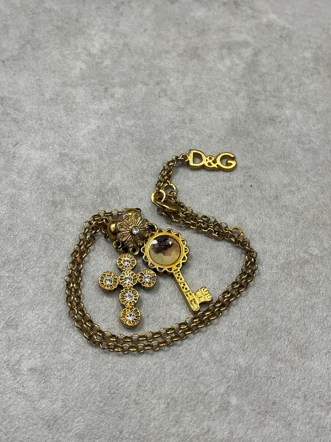 2000s Dolce & Gabbana Golden KeyChain Multi-Pendant Necklace tqHghDl 2