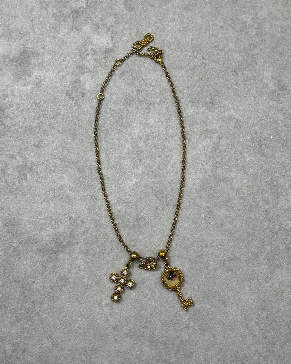 2000s Dolce & Gabbana Golden KeyChain Multi-Pendant Necklace tqHghDl 0