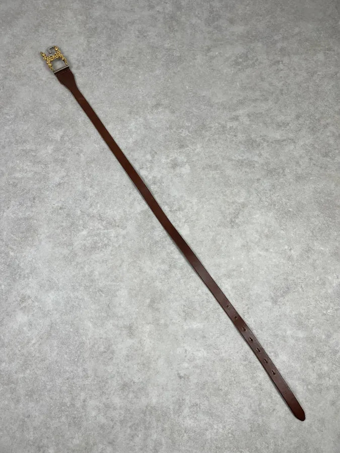 2000s Dolce & Gabbana Golden Ornament Buckle Brown Leather Belt BgNBcGx 7