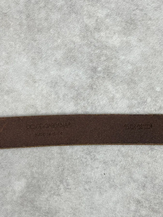 2000s Dolce & Gabbana Golden Ornament Buckle Brown Leather Belt BgNBcGx 5