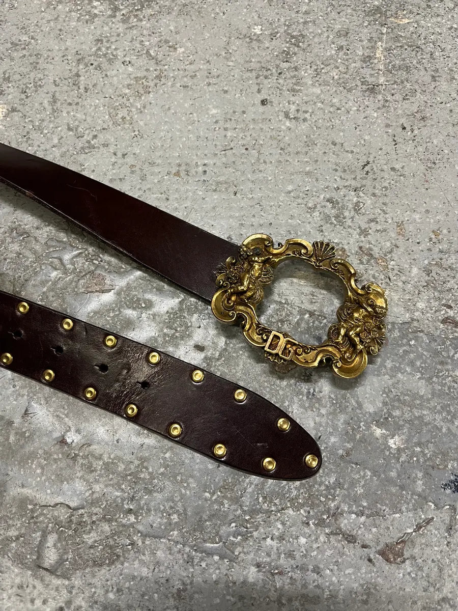 2000s Dolce & Gabbana Golden Ornement Buckle Brown Leather Belt (OS) hNzXXhJ 4