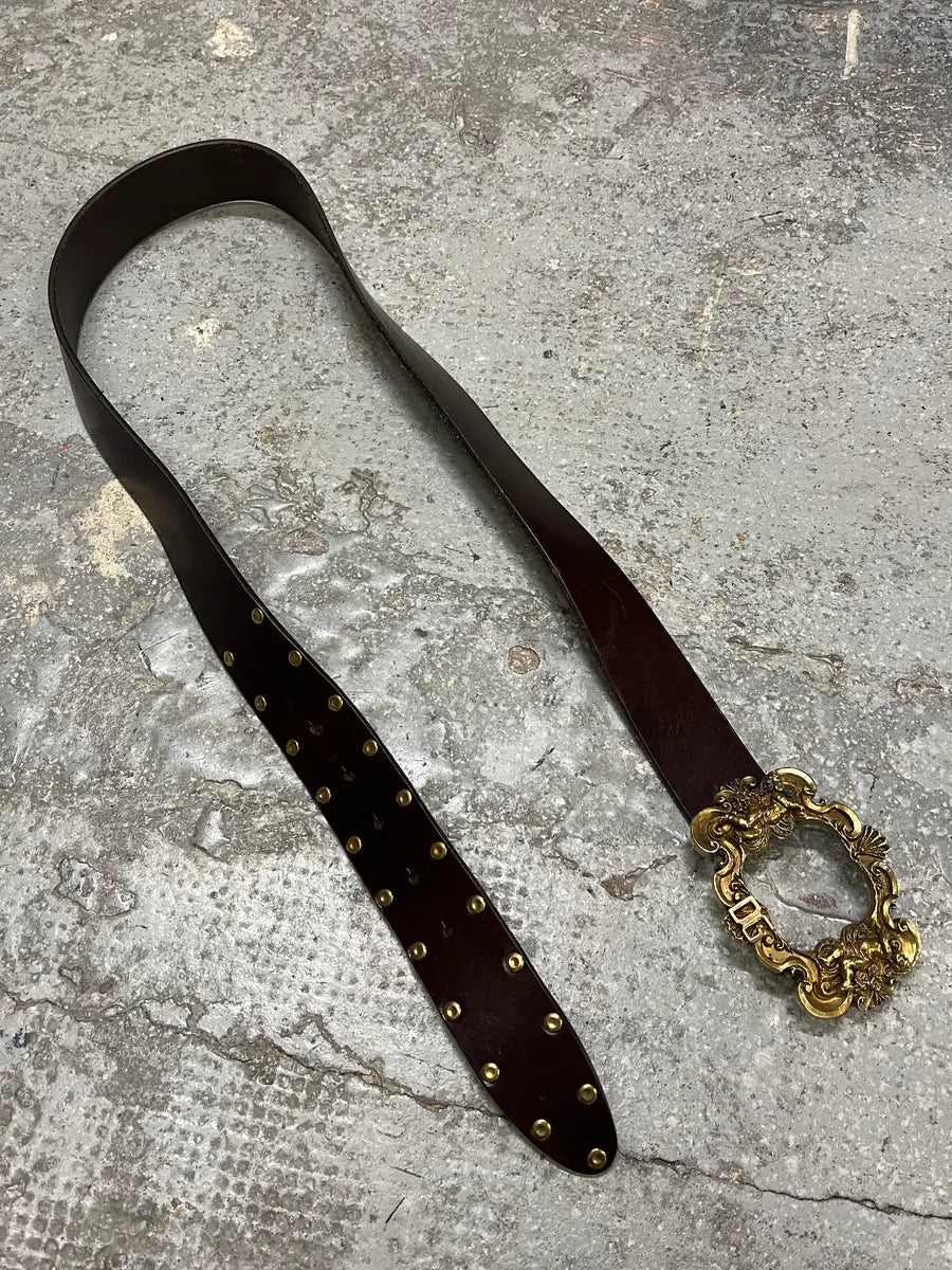 2000s Dolce & Gabbana Golden Ornement Buckle Brown Leather Belt (OS) hNzXXhJ 5