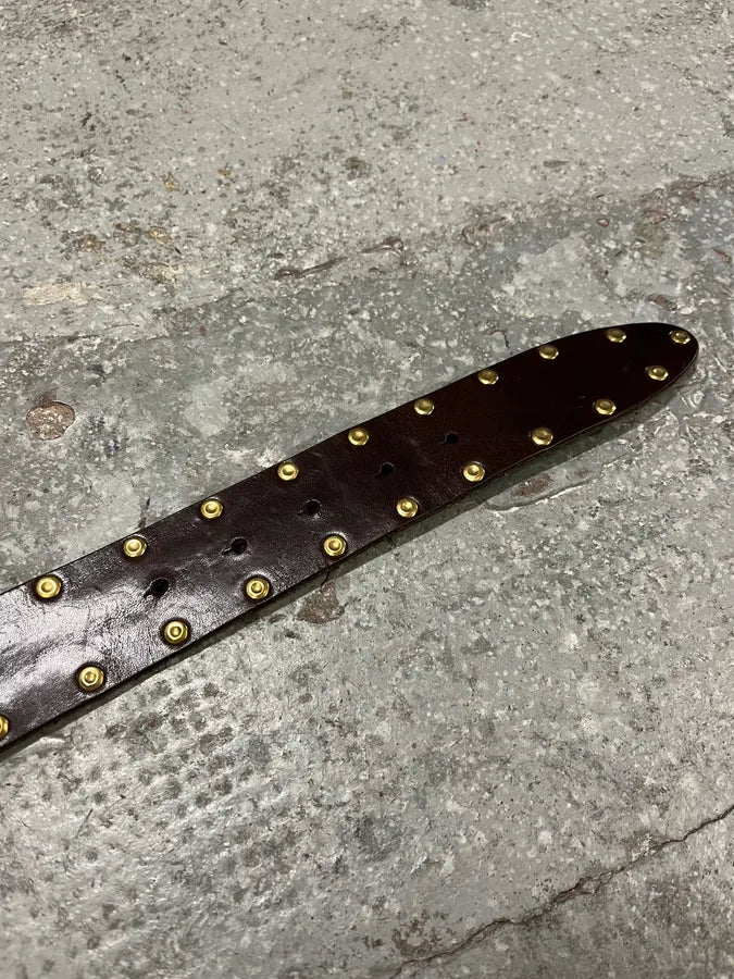 2000s Dolce & Gabbana Golden Ornement Buckle Brown Leather Belt (OS) hNzXXhJ 6