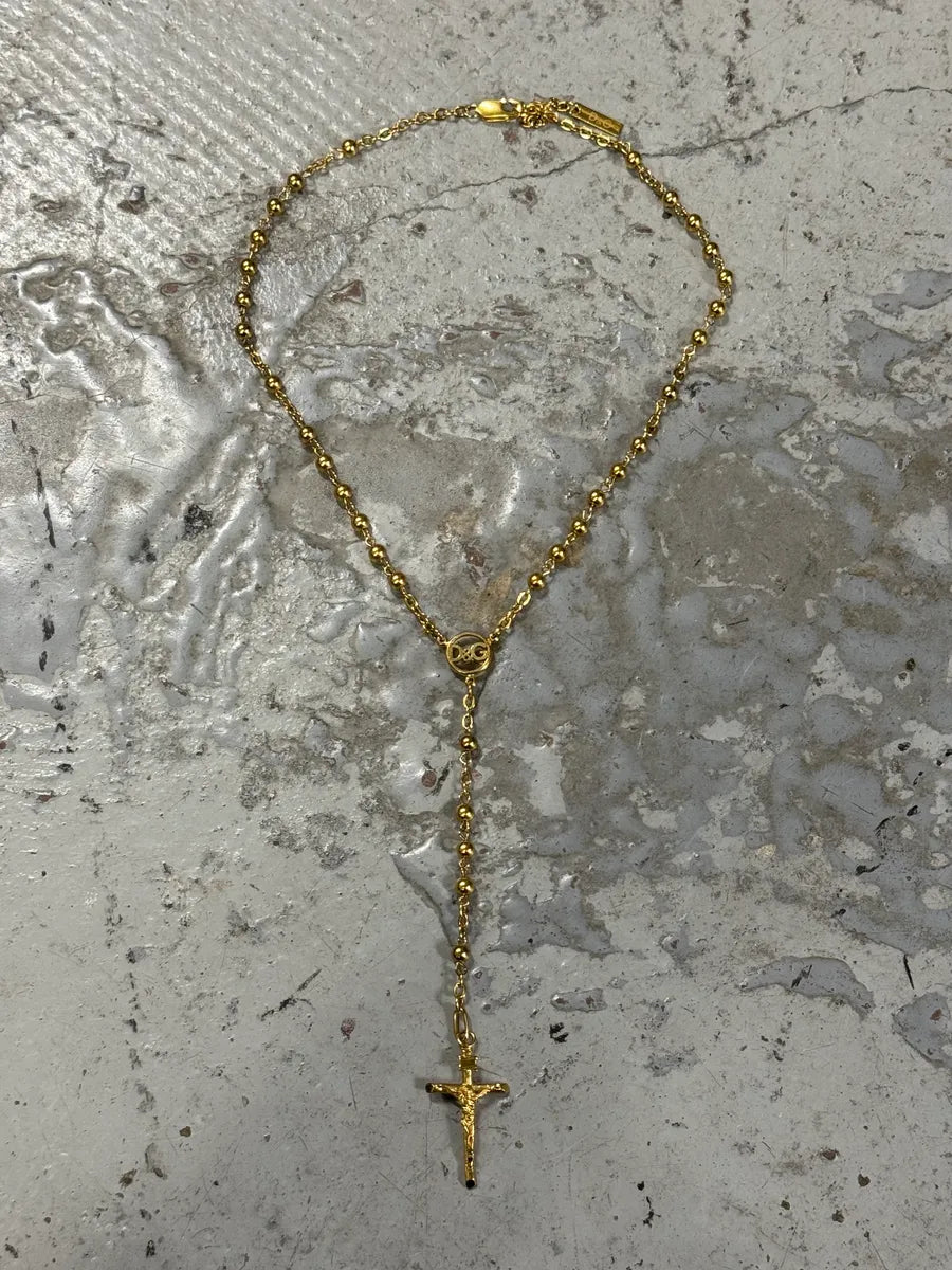 2000s Dolce & Gabbana Golden Pearl Rosary Cross Necklace dPtWLYz 0