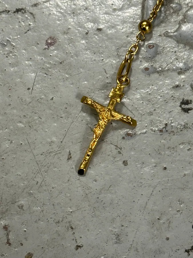 2000s Dolce & Gabbana Golden Pearl Rosary Cross Necklace dPtWLYz 4