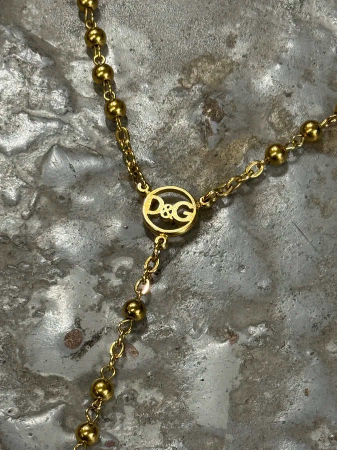 2000s Dolce & Gabbana Golden Pearl Rosary Cross Necklace dPtWLYz 5