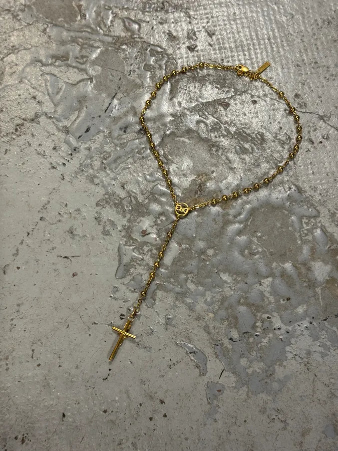 2000s Dolce & Gabbana Golden Pearl Rosary Cross Necklace dPtWLYz 6