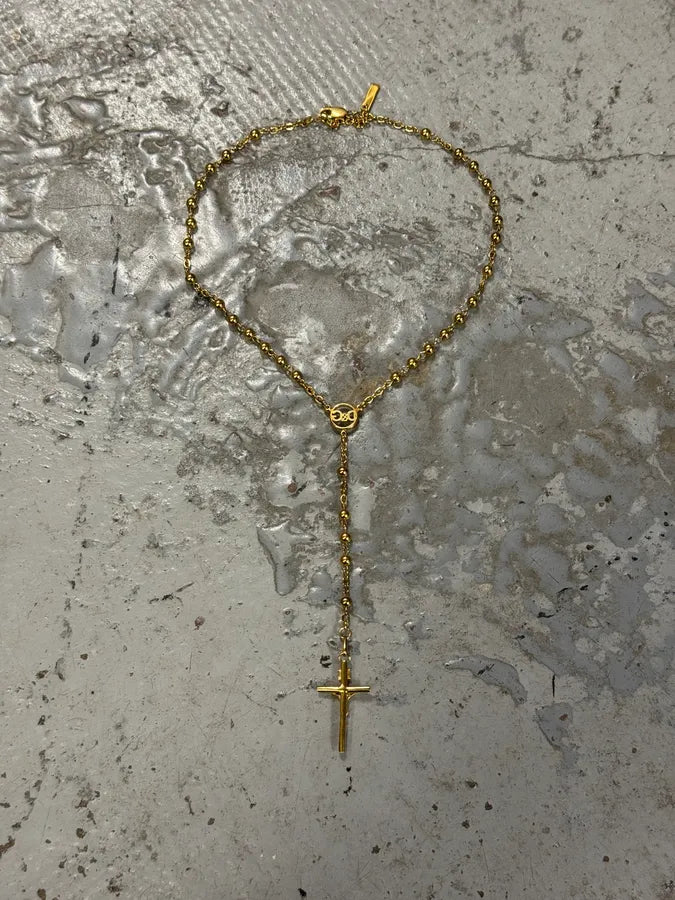 2000s Dolce & Gabbana Golden Pearl Rosary Cross Necklace dPtWLYz 7