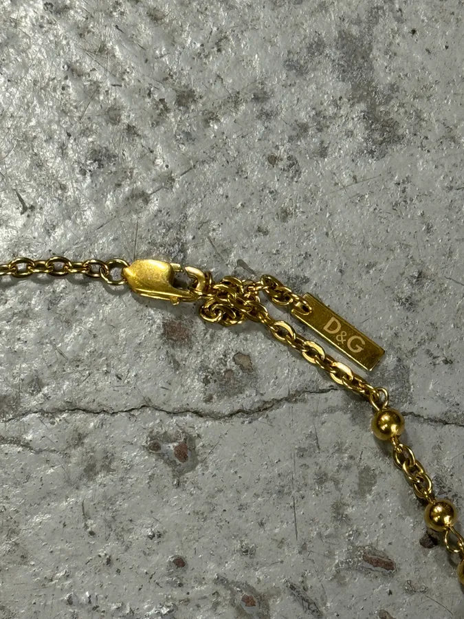 2000s Dolce & Gabbana Golden Pearl Rosary Cross Necklace dPtWLYz 8