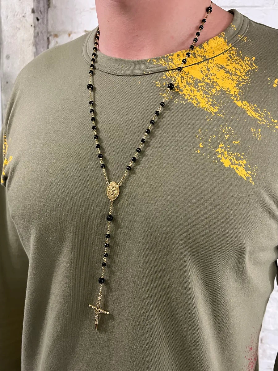 2000s Dolce & Gabbana Golden Rosary Black Pearls Necklace SICInPt 1